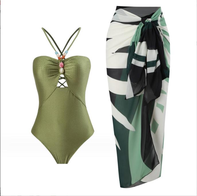 

2024 European & American Retro High-Waist Swimsuit with Tulle Skirt XL