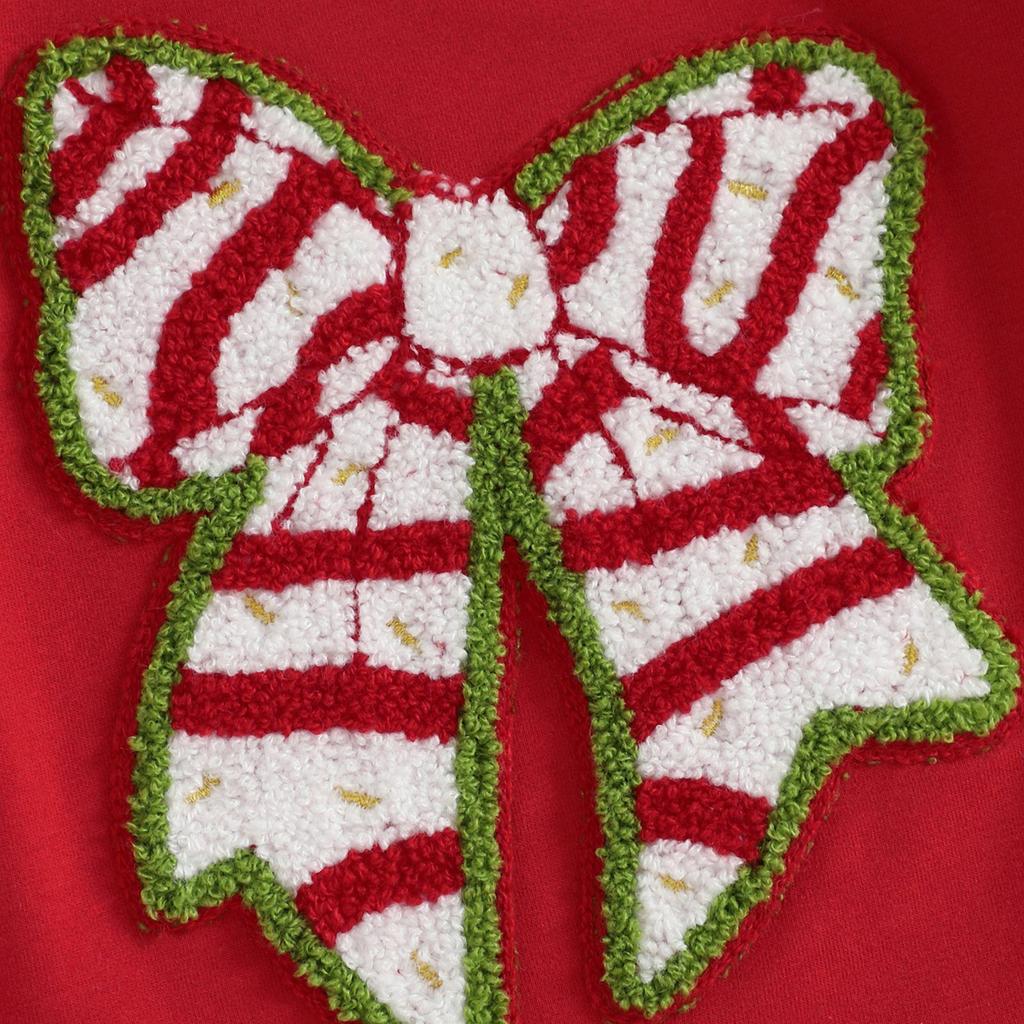 Christmas Baby Girl Red Romper - Cartoon Bow & Embroidery, Long Sleeve.