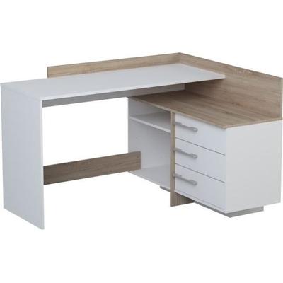 Corner Desk with 3 Drawers - Oak and White Decor - L 128.5 X D 105.7 X H 83.2 Cm - THALES