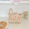 Print Floral Makeup Bag Snap Button Soft Cotton Cosmetic Pouch Flower Fabric Handle Layered Storage Bag School Students