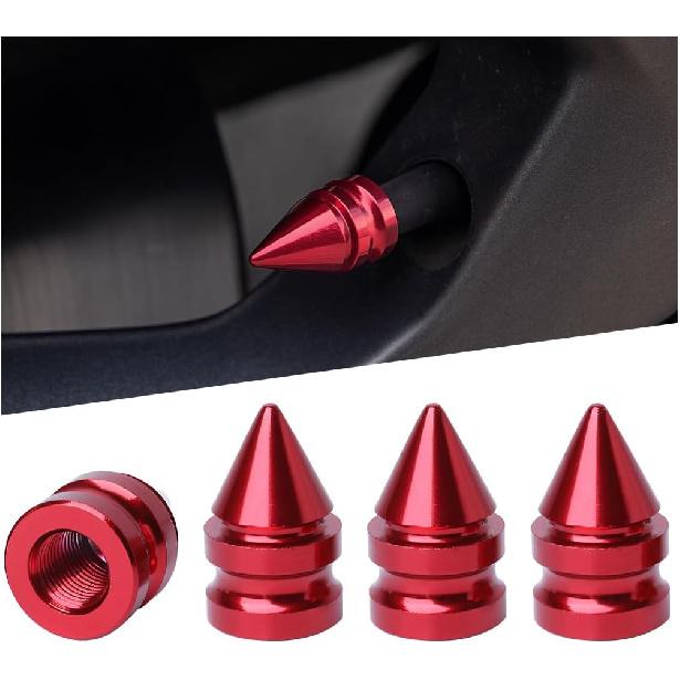 Car Tire Valve Stem Caps, 4PCS Spike Style Aluminum Alloy Leakproof Vehicle Wheel Stem Caps, Dustproof Automotive Tire Air Valve Cover Accessories,