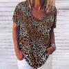 Leopard 3D print T-shirt for women Y2k Vintage Tops Harajuku streetwear V-neck T-shirts oversized clothes for women and girl