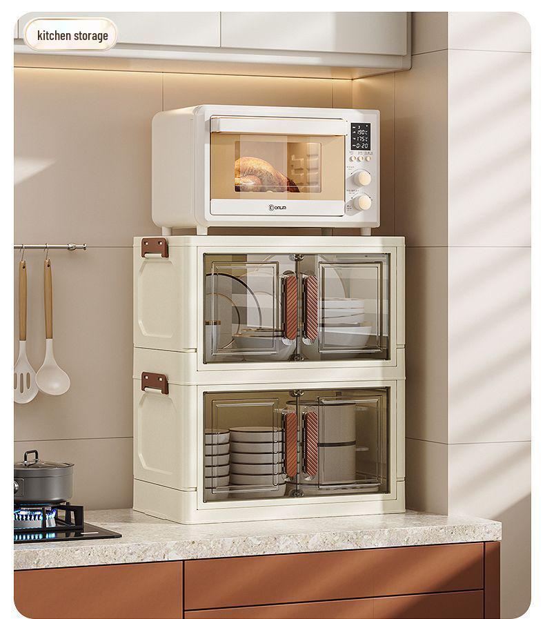 Wielowarstwowy Składany Plastikowy Stojak do Przechowywania Przekąsek i Drobiazgów z Podwójnymi Drzwiczkami