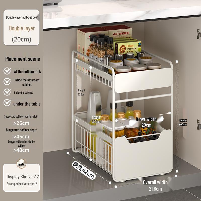 Estante para Fregadero de Cocina Multifuncional con Cestas Extraíbles y Almacenamiento para Especias