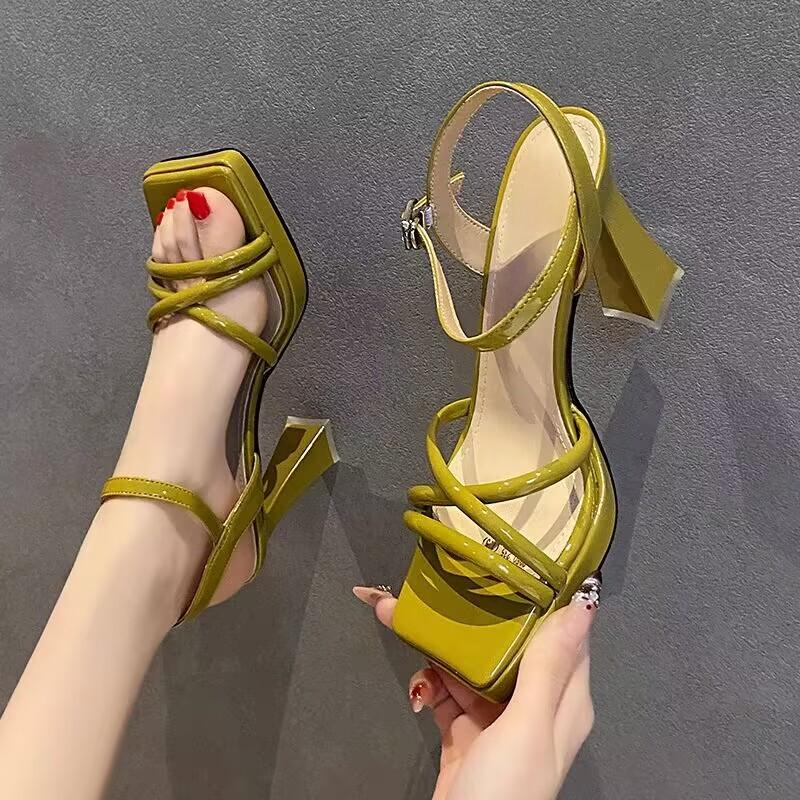 Fashion Square Heel Sandals Summer New Square Head Open Toe Thin Belt Waterproof Platform Anti-slip Wear-resistant High Heels
