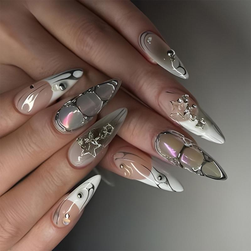 Waterproof Almond False Nail Glamorouses Rhinestones Press On Nail For Parties Event