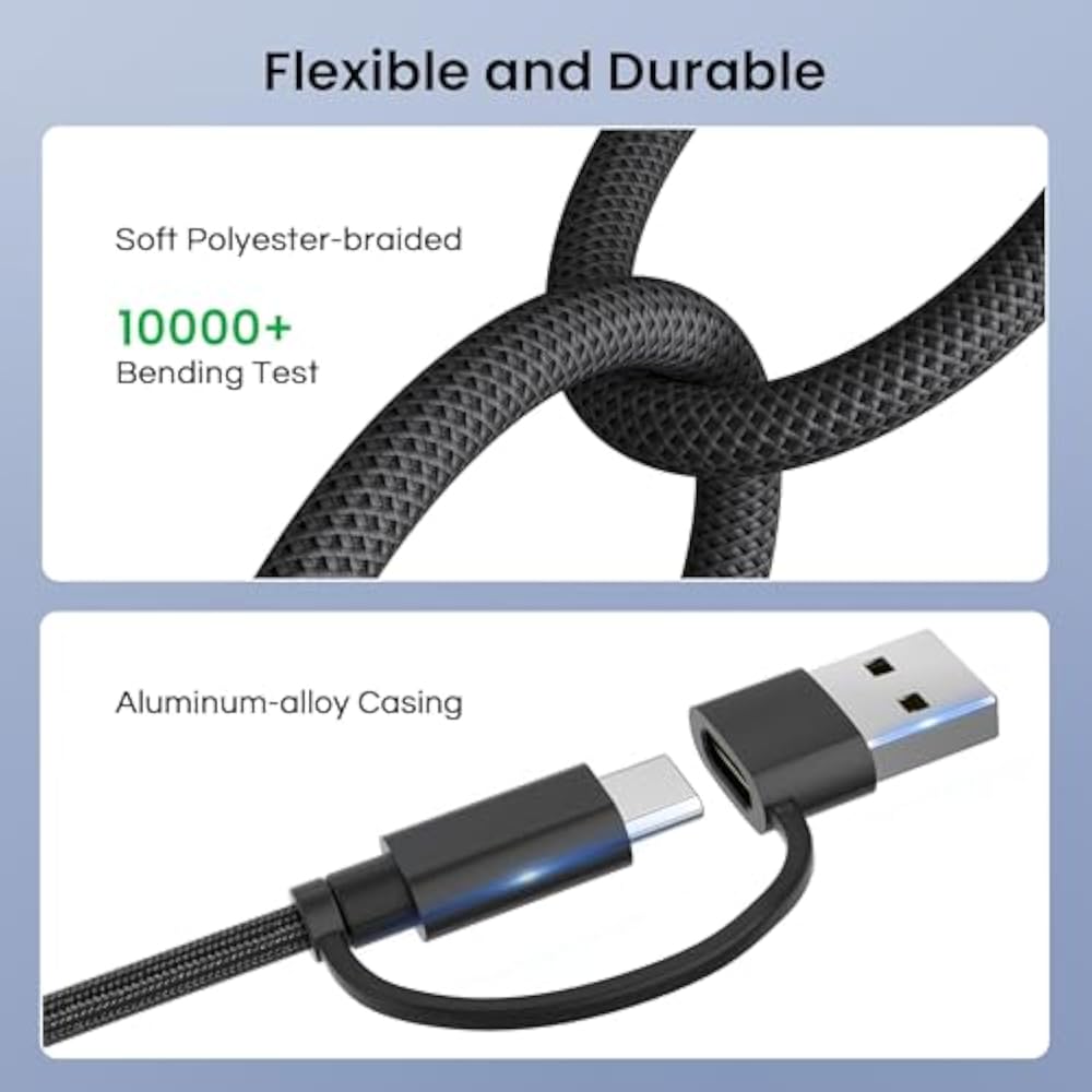 Basesailor 4 in 1 USB Type C Charging Cable 3M 60W Fast Charging Cord Type C Lightning Micro USB ...