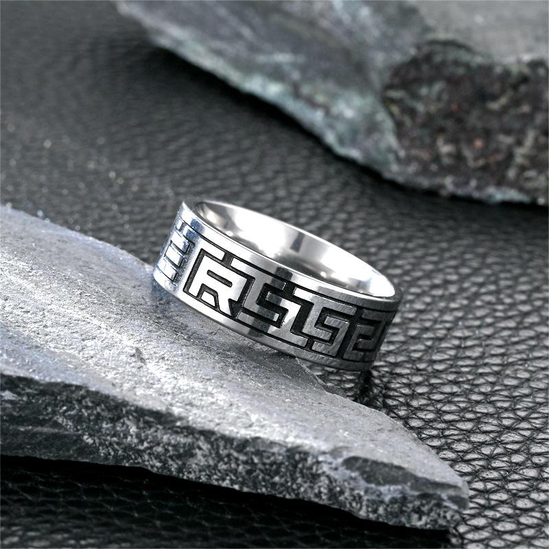 Stylish Retro European & American Titanium Steel Men's Ring - Trendy Handcrafted Design