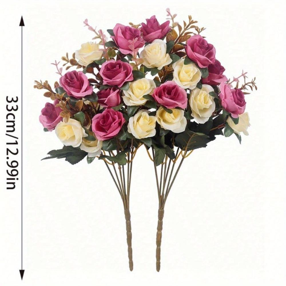 2 Bunches Artificial Silk Flower Roses Plastic Suitable for Plant Decoration of Family Hotel Wedding Christmas Office Table