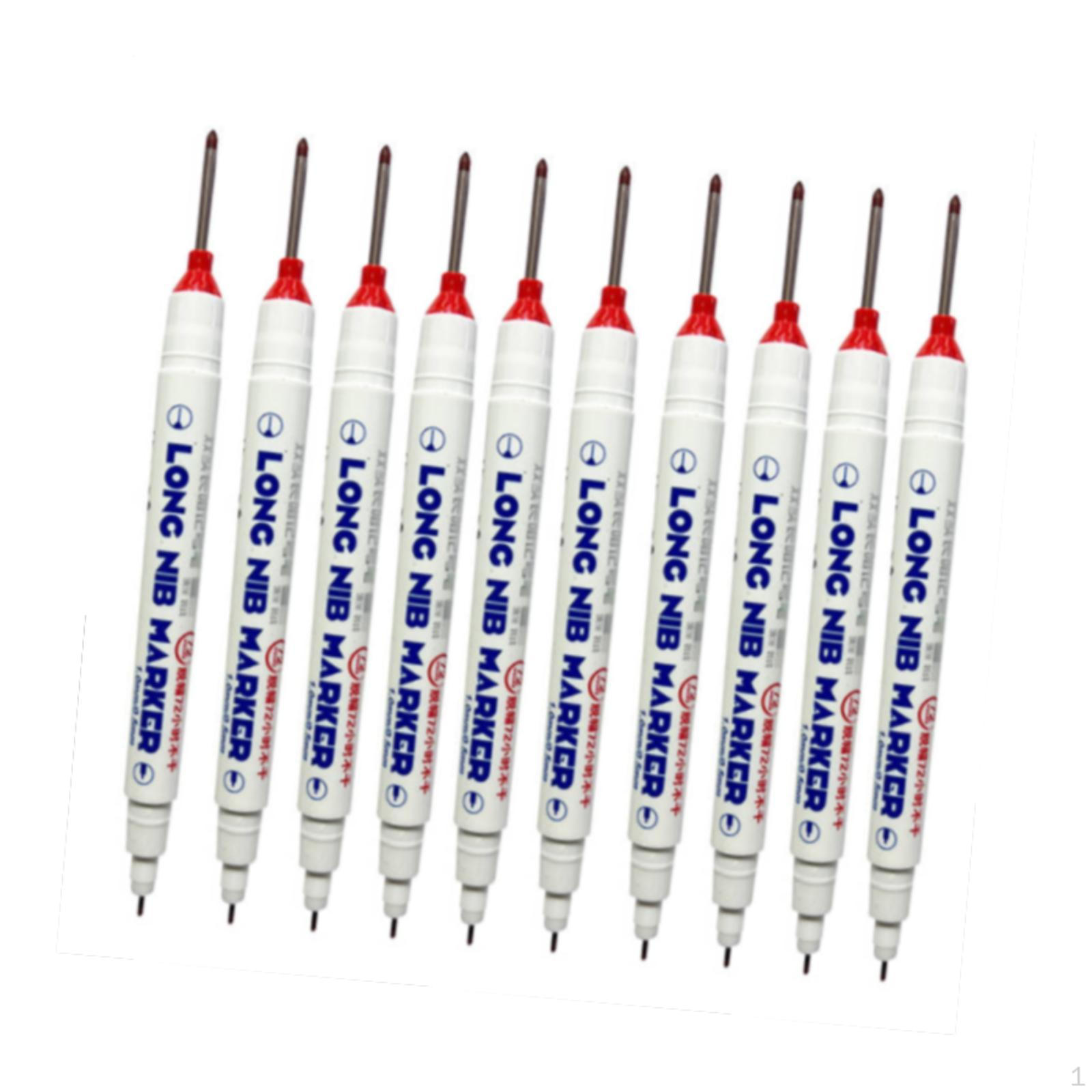 

10 штук Маркеры для глубокой маркировки, Маркеры с длинным носиком для разметки плитки, Чернила 20 мм/0,79 дюйма, Водостойкие красный