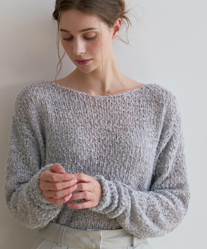 ODER Popcorn Wool Boat Neck Pullover - Grey