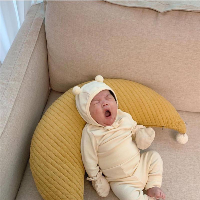 Morbido Cuscino a Luna in Cotone per Bambini Cuscino da Allattamento Lavabile con Pompon Cuscino per Bebè