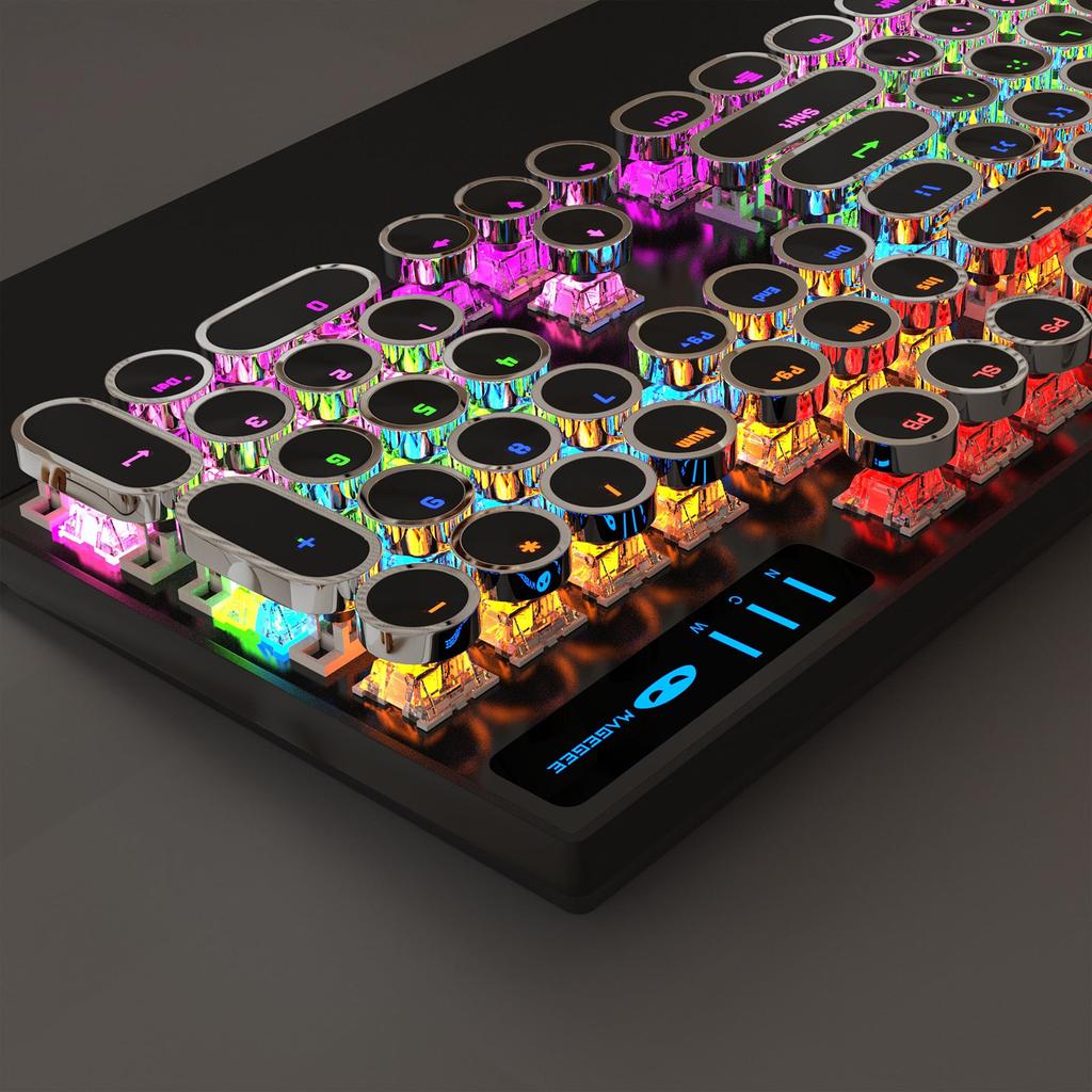 MageGee Typewriter Mechanical Gaming Keyboard Retro Punk Round Keycaps with RGB Rainbow Backlight USB Wired Keyboard for Gaming and Office Windows
