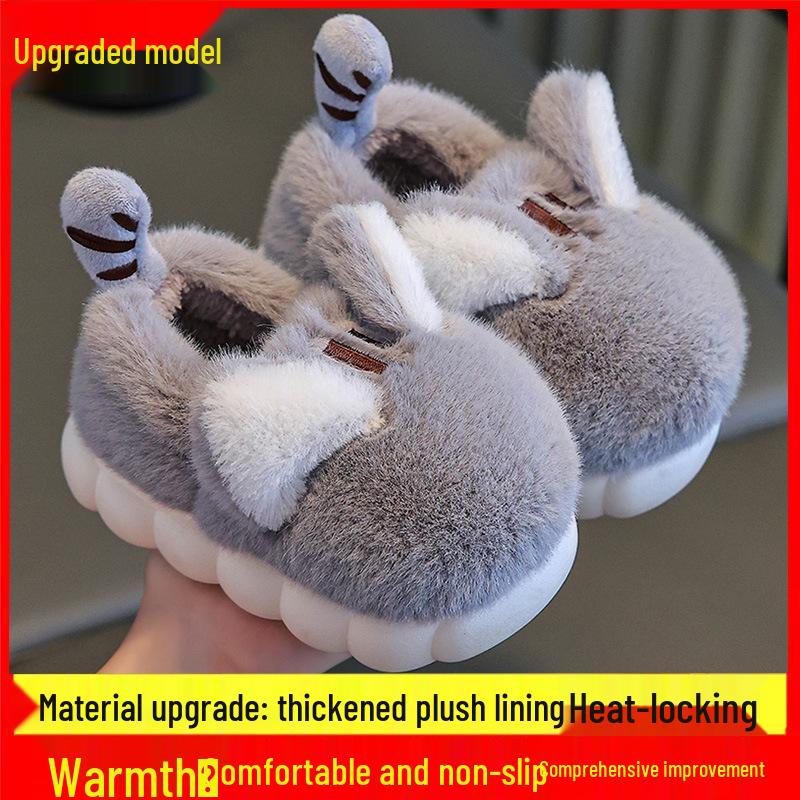 Cartoon Fleece-Lined Non-Slip Kids' Cotton Fur Slippers with Thick Soles