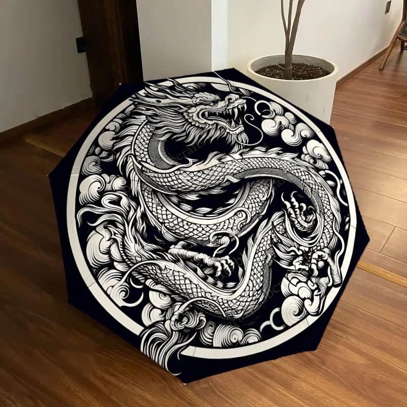 1pc Chinese Dragon Yin Yang Tattoo Design Umbrella with Plastic Handle,Suitable for All Seasons Home Travel Outdoor UmbrellaDD1062