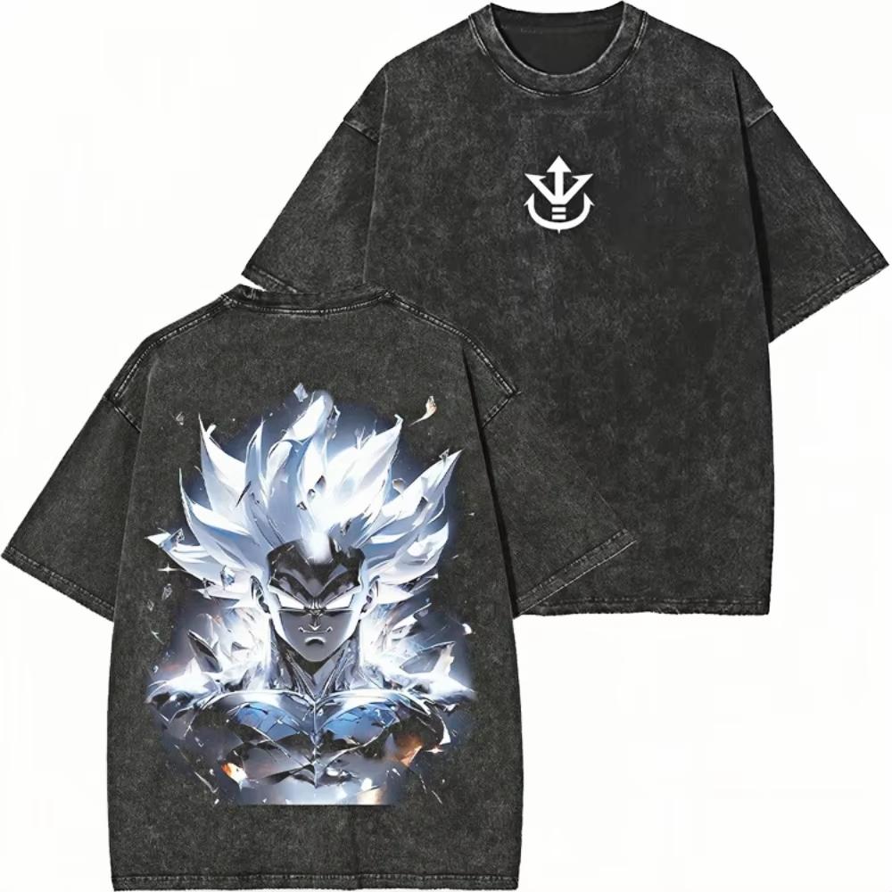 Drago Majin Buu Washed Graphic Print T-Shirt Unisex Summer Short Sleeve Pure Streetwear Tees