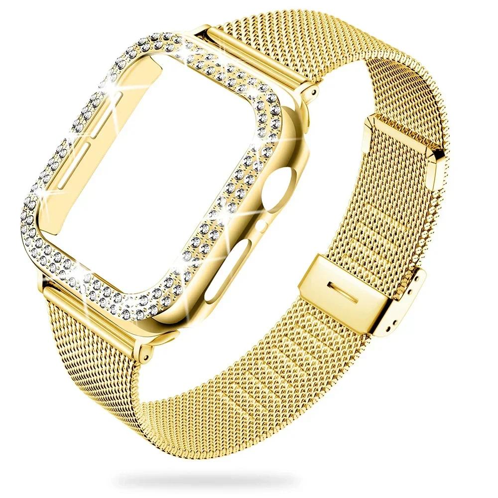 Diamond Case+Metal Strap For iWatch Ultra 2 Band 49mm 41mm 40mm Stainless Steel Bracelet For Apple Watch 9 8 7 45mm 44mm 42mm