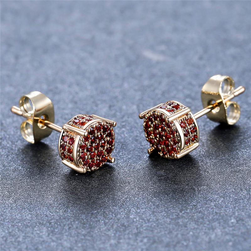 Luxury Full Crystal Round Earrings White Gold Yellow Gold Color White Zircon Stone Wedding Stud Earrings For Women Men Jewelry