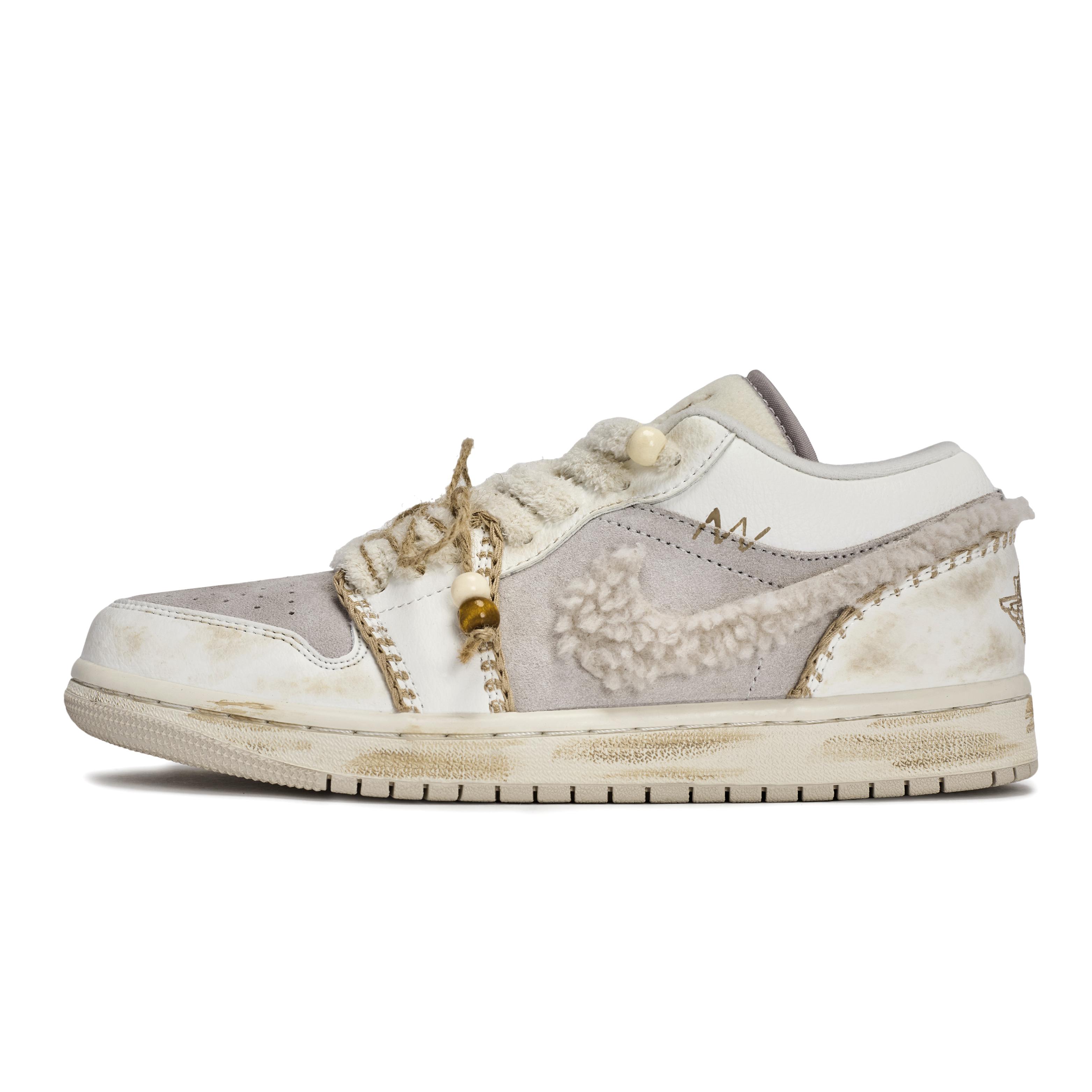 

Jordan Air Jordan 1 811 Manufacturing, Light Roasted Cloud Cotton Low top Vintage Basketball Shoes Women s Ecru Gray HV4268-120(Team80-) 40
