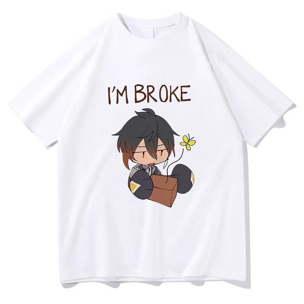 

Genshin Impact Zhongli Tshirt with Women s Aesthetic Letter Printing Im BROKE T-shirt Neutral Anime Kawaii Sand T-shirt Tops S разноцветный