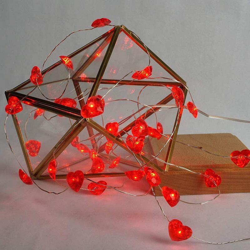 Romantic LED Red Heart Copper Wire Lights for Valentine's Day, Wedding & Proposal Decor