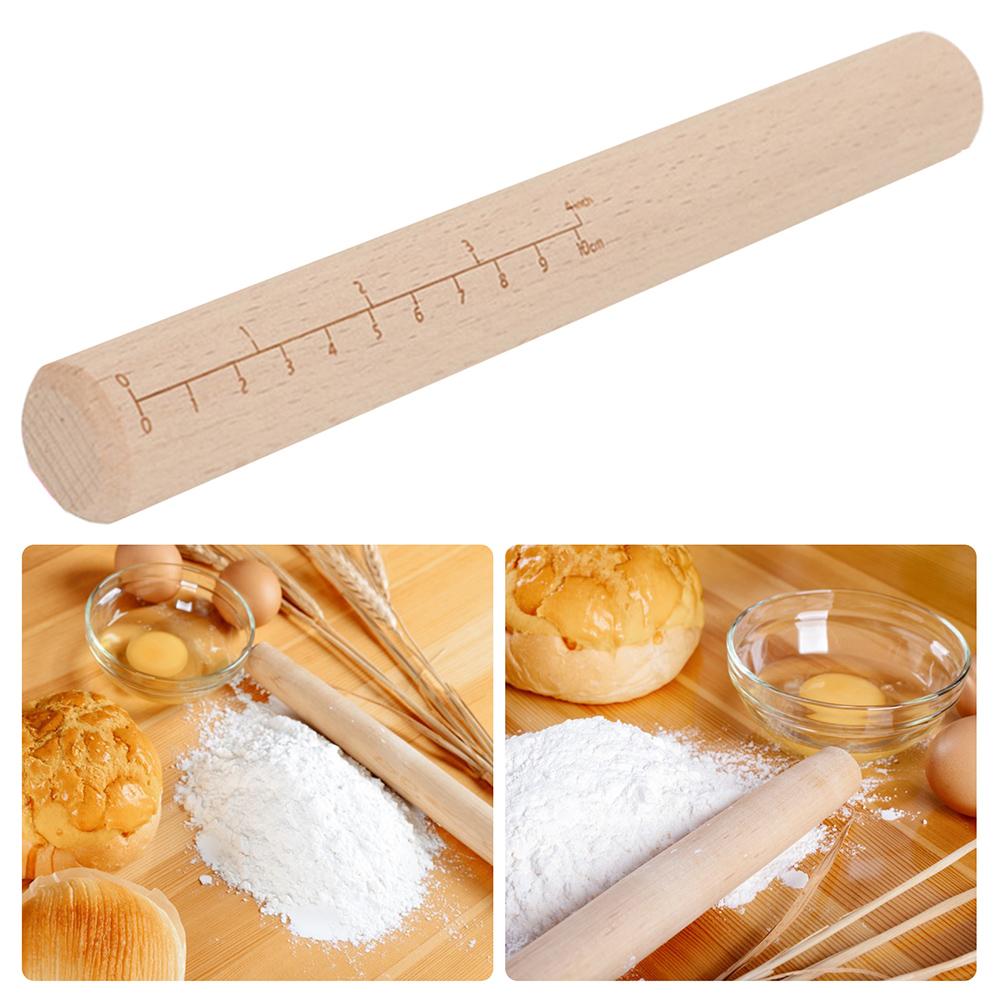 40cm Dough Rolling Pin With Scale Wooden Pastry Roller Solid-Beech Wood Material Non-Stick Surfaces Dumpling Pizza Making Tools