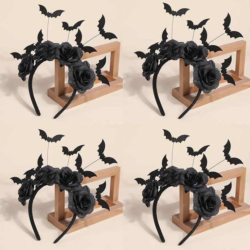 Halloween Role-Playing Headband Cute Artificial Flowers Gothic Bat Headband Creative Dance Party Costume Headwear Hair Accessory