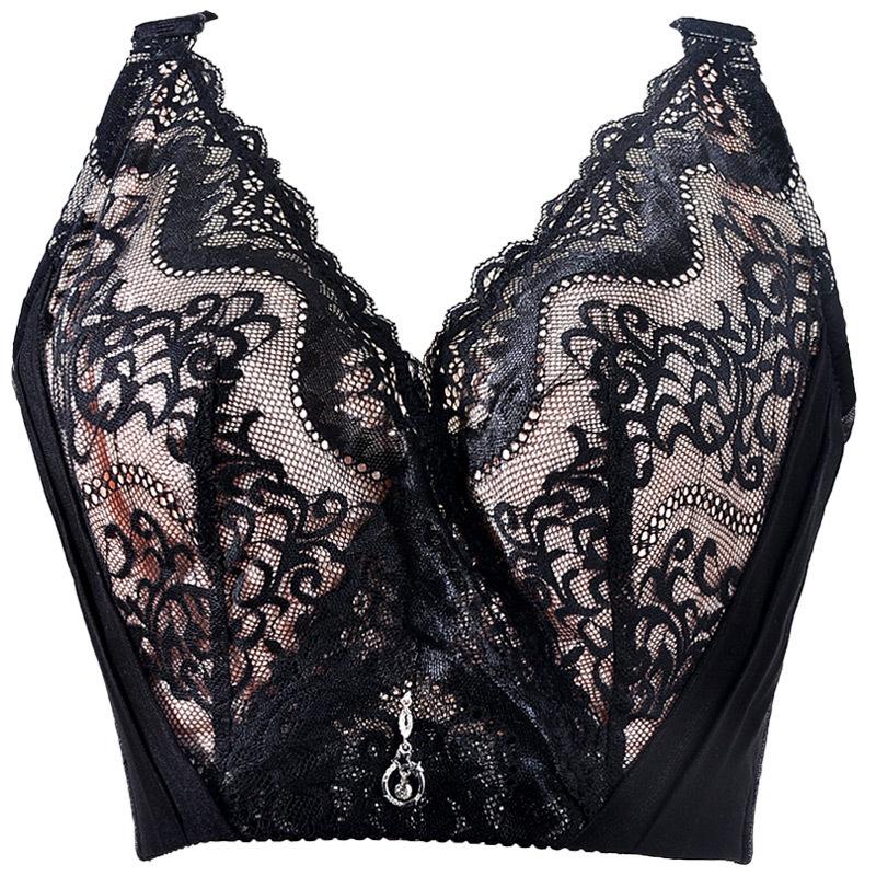 Women's Plus Size Elegant Lace Bra, Wireless Full-Coverage Bra, Large Bust Minimizer, Side Spill Prevention, Anti-Sagging Adjustable Lingerie
