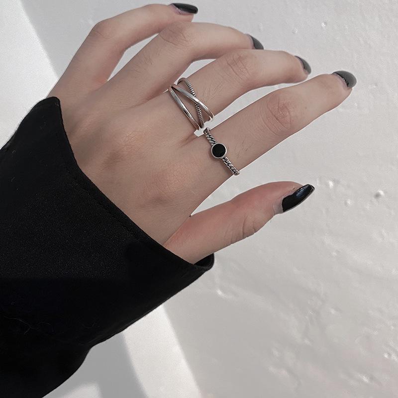 European S925 Retro Twist Stackable Open Ring for Women - Adjustable Cross Index Finger Ring, Trendy Internet Celebrity Style.