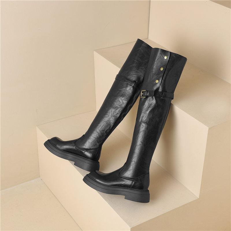 Damen High-Heel Stiefel Herbst und Winter neu dick-absatz große Größe lässige Kniestiefel