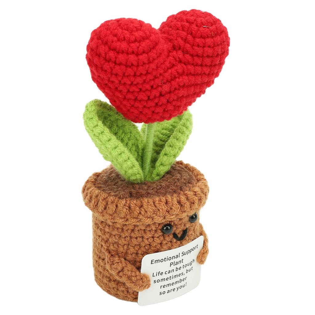Crochet Potted Plant Doll Cute Positive Knitted Flower Pot Doll for Desktop Ornament Toy Red Heart
