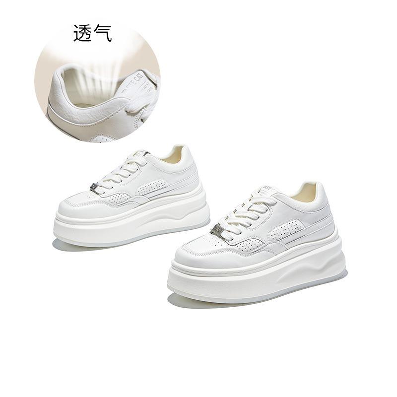 

Подошва на присосках, кожаные маленькие белые туфли, женские, осенние, новые, на толстой подошве, увеличивающие рост, спортивные кеды, универсальные повседневные одинарные туфли, женские 40 бежевый