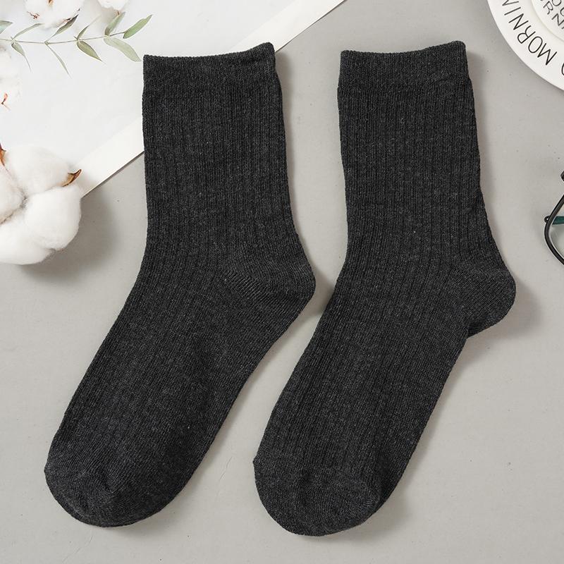 

Мужские хлопковые носки в вертикальную полоску, высококачественные мужские носки до середины икры, дышащие, деловые, спортивные носки One size темно-серого