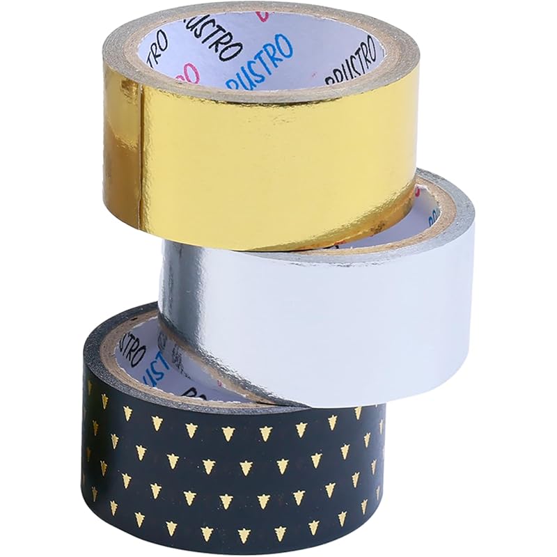 

Brustro Radiant Basics Washi Tape Simple Yet Sparkling (Set Of 3) | 20Mm X 4M | Golden Shade, Silver, Black With Gold | Medium