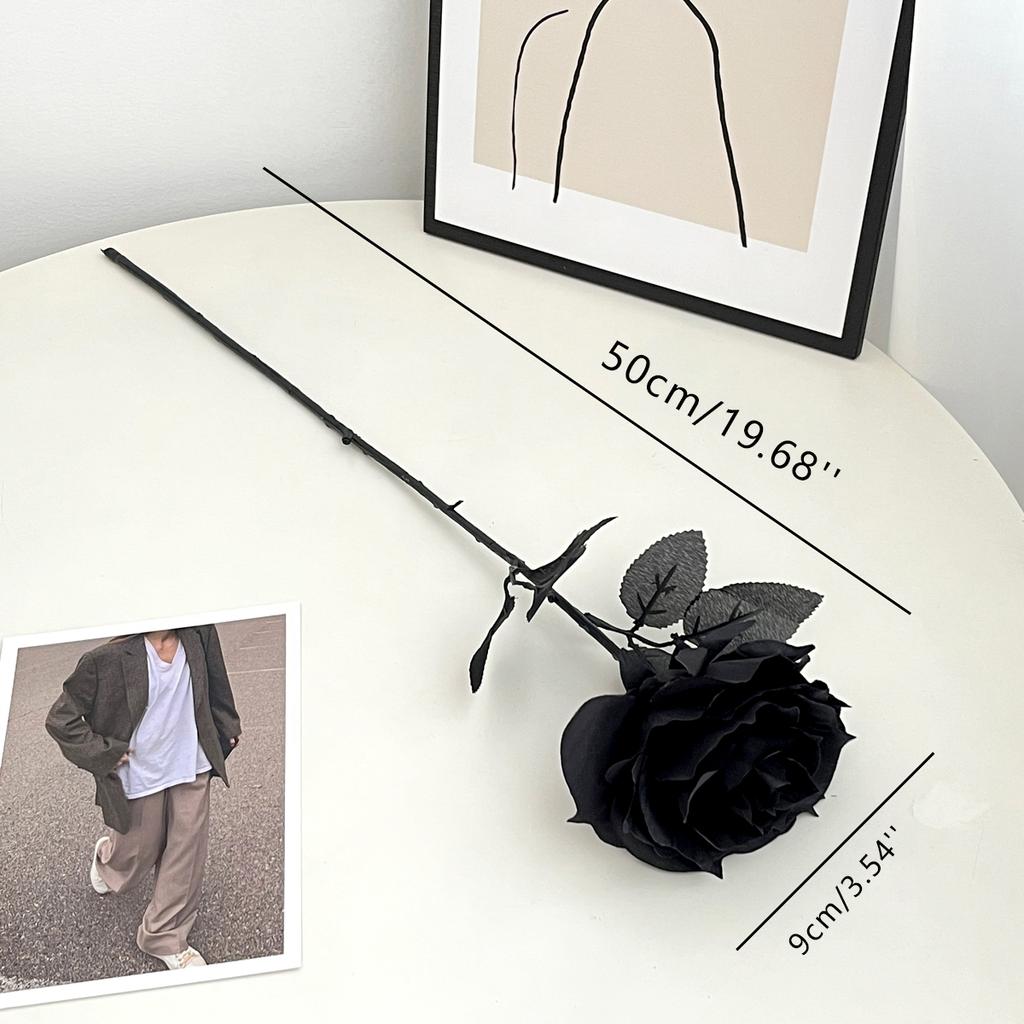 1pc Pure Black Rose Mock Bouquet Halloween Horror Gothic Dark Decor Immortal Flowers  Plastic Flowers