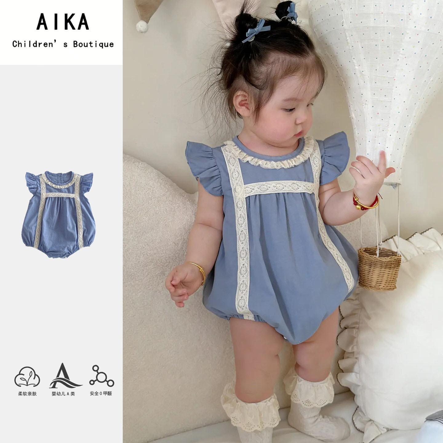 Summer Newborn Baby Girl Lace Flutter Sleeve Romper Thin Cotton Onesie Infant Bodysuit 66