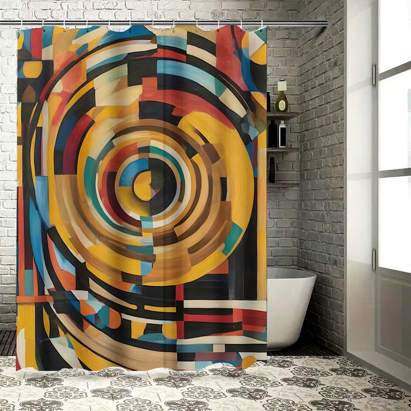 100% Waterproof Polyester Fabric Shower Curtain With Modern Geometric Design For Bathroom Decor 72X84 (193X215Cm) In Blue Yellow
