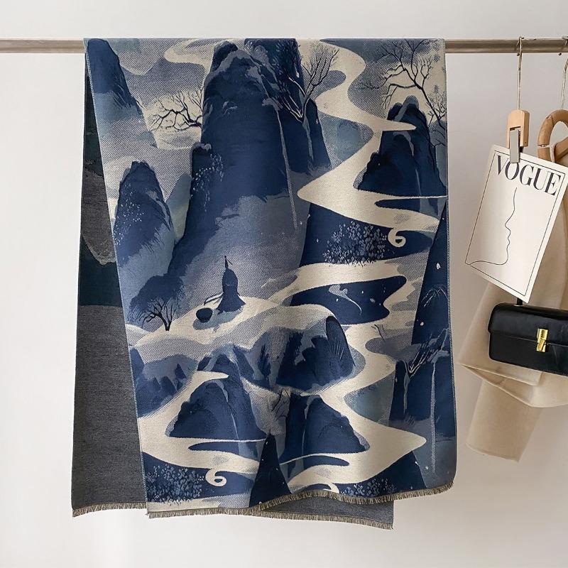 Dunhuang Oil Painting Autumn and Winter Thickened Scarf Travel Outside Shawl Windproof and Cold Jacquard High-end Scarf Shawl Neck Protection
