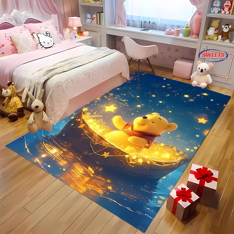 Schattig en Grappig Winnie de Poeh Cartoon Tapijt Slaapkamer Woonkamer Bank Kantoor Vloerkleden, Vier Seizoenen Mat, Duurzaam Antislip Tapijt Cadeaus
