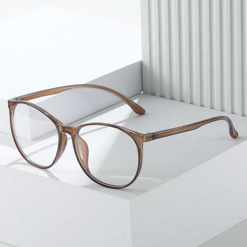 Tr90 Anti-Blue Light Large Frame Thin Glasses Frame, Retro Plain Full Frame Round Frame Flat Mirror