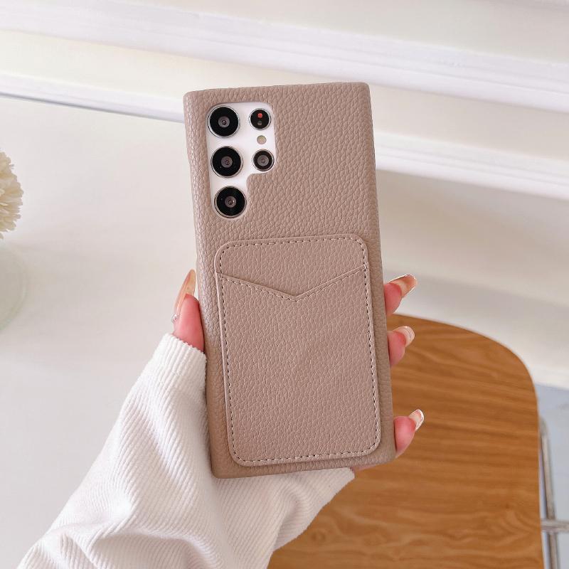 Luxury Solid Color Wallet Card Slot Hard PC Shockproof Phone Case For Samsung S25 Ultra Edge S23 S22 S24 Ultra Plus Bumper Cover