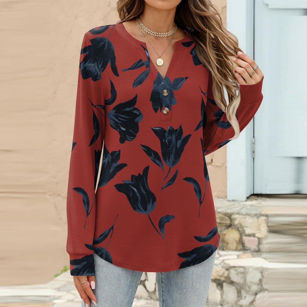 Women's Fashion Casual Printed Long Sleeve T-Shirt Pullover Top