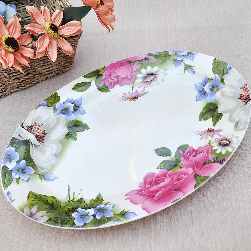 12 Inch, Fine Bone China Dinner Plate Tray, Ceramic Oval Fish Dishes, Decorative Buffet Dishes Serving, Big Cake Tray