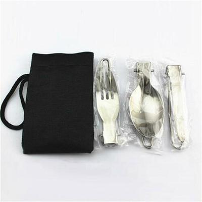 Camping and Travel Supplies Stainless Steel Outdoor Camping Picnic Tableware Stainless Steel Folding Cutlery Three-piece Travel Folding Tableware