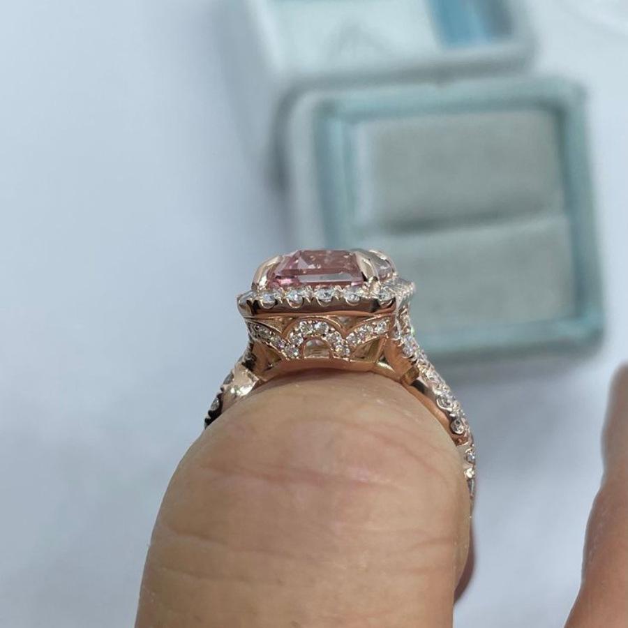 Gorgeous Rose Gold Color Inlaid Champagne CZ Women's Ring Square Design Daily Wear Party Jewelry