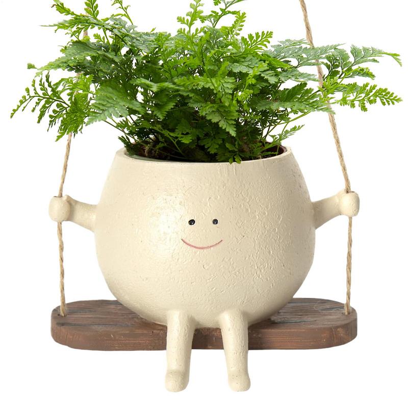 Resin Hanging Planter Pot Smiling Face Planter Pot Swing Face Planter Pot Succulents Plant Holder Indoor Home Decor Garden Suppl United States