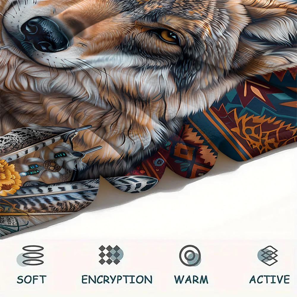 Koc Flanelowy z Nadrukiem Wilka, Wysokiej Jakości, Wygodny na Wszystkie Pory Roku, Wystrój Domu, Ciepło i Komfort, Idealny na Prezenty Świąteczne