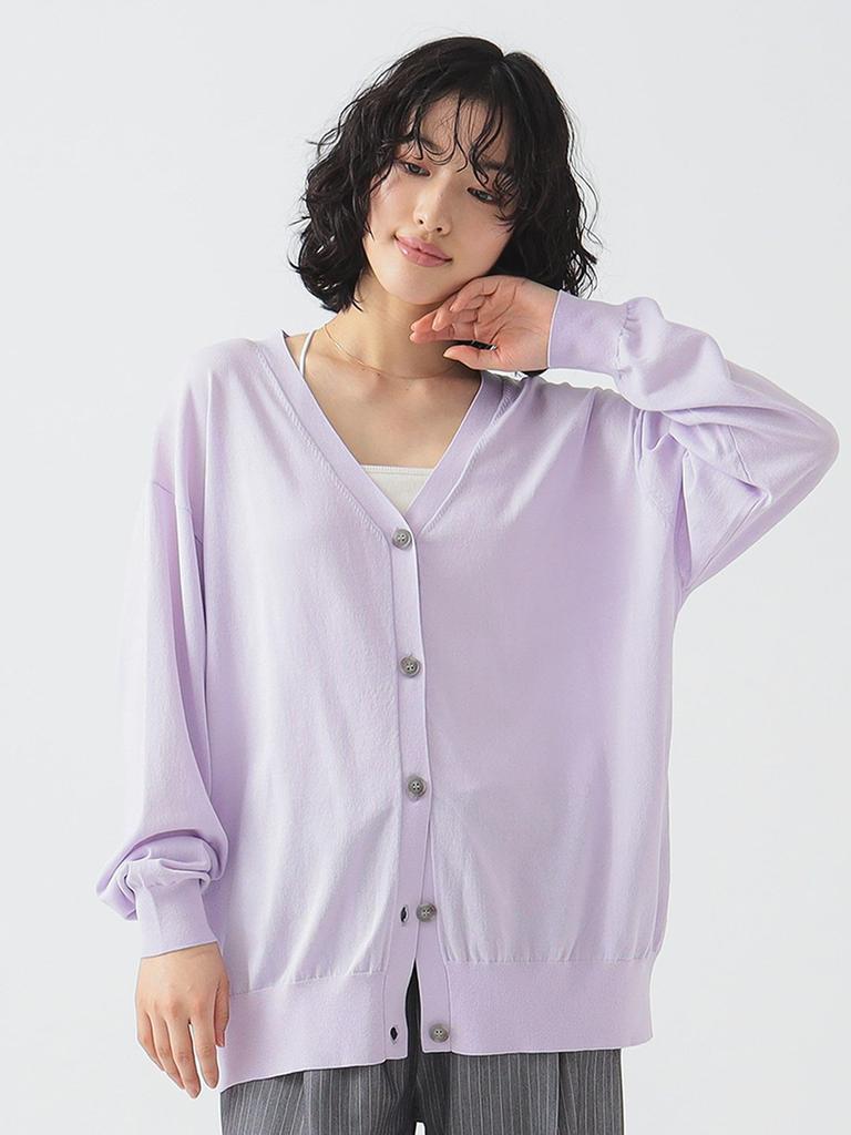 B:MING LIFE STORE by BEAMS Women's L/S Knit Sheer Oversized Cardigan, Lavender, One Size