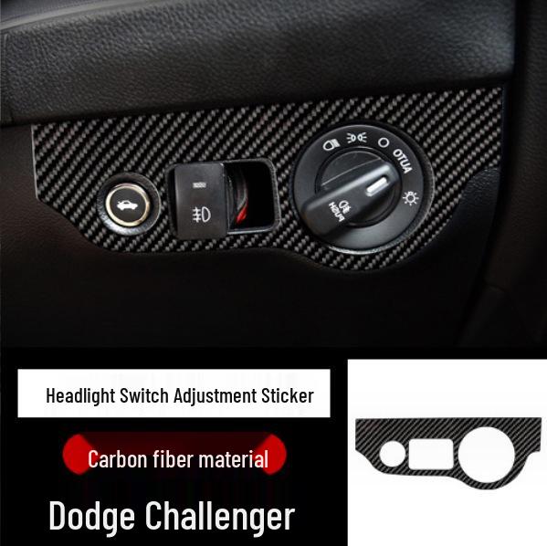 Dodge Challenger Carbon Fiber Interior Upgrade Kit - Steering Wheel, Door, Console, Headlight Decals