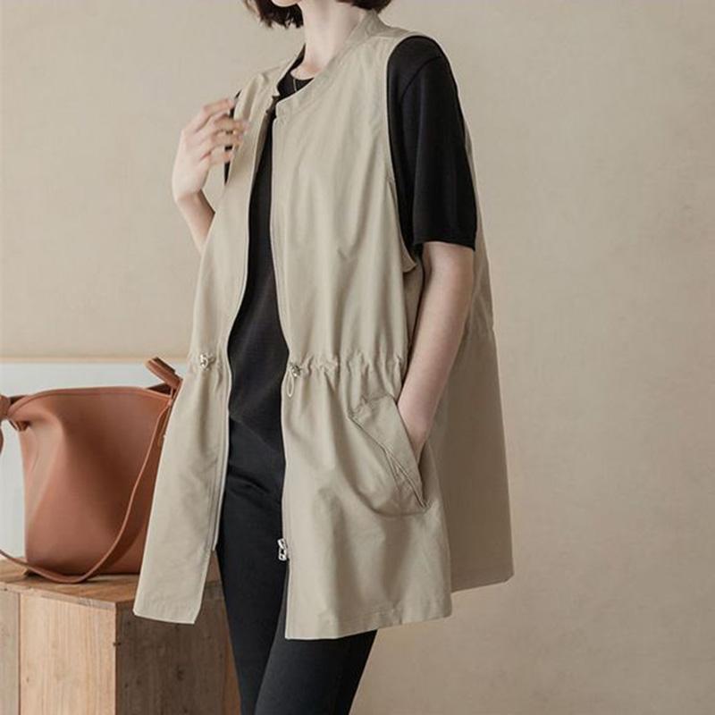 Vest for Women Autumn Loose Double Layer Sleeveless Tops Windbreaker Oversize Casual V-neck Vest